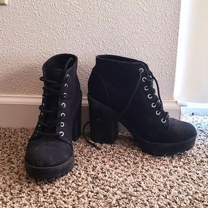 Black lace up ankle booties